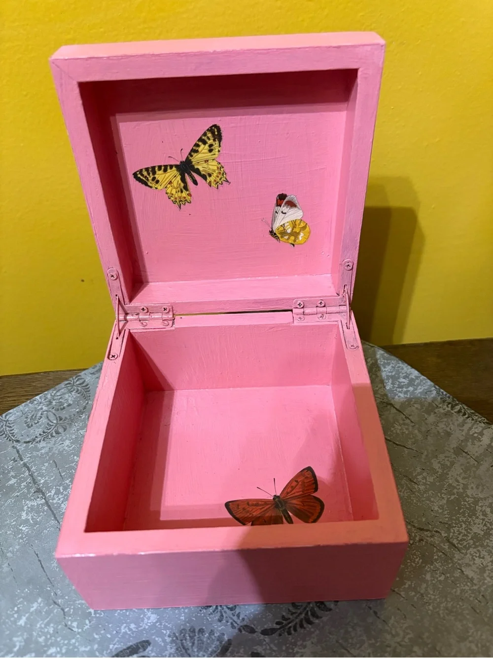 Pink Floral Butterfly Decorative Wooden Box